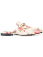 Gucci Princetown Rose Print Slippers - White