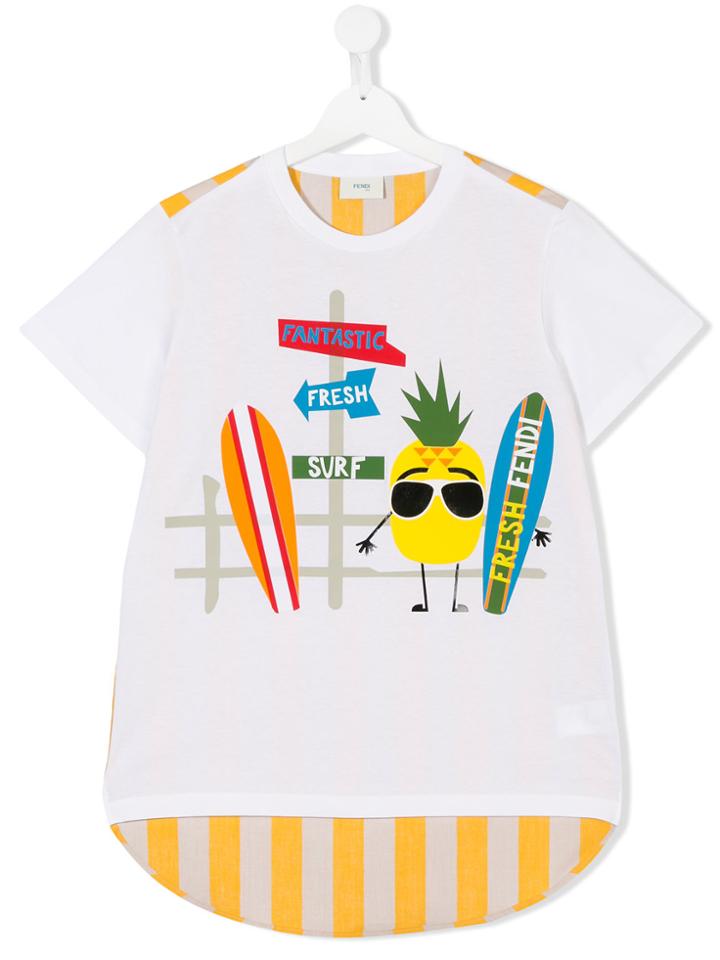Fendi Kids Printed Striped Back T-shirt - White