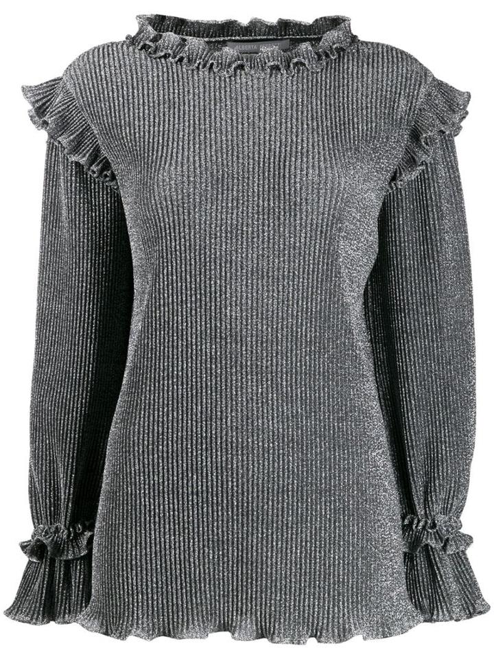 Alberta Ferretti Metallic Knit Ruffled Sweater - Grey
