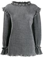 Alberta Ferretti Metallic Knit Ruffled Sweater - Grey