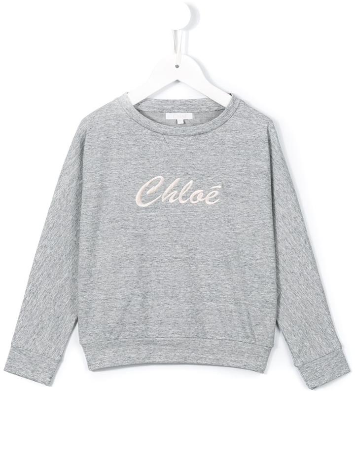 Chloé Kids Embroidered Logo Sweatshirt, Girl's, Size: 10 Yrs, Grey