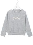 Chloé Kids Embroidered Logo Sweatshirt, Girl's, Size: 10 Yrs, Grey