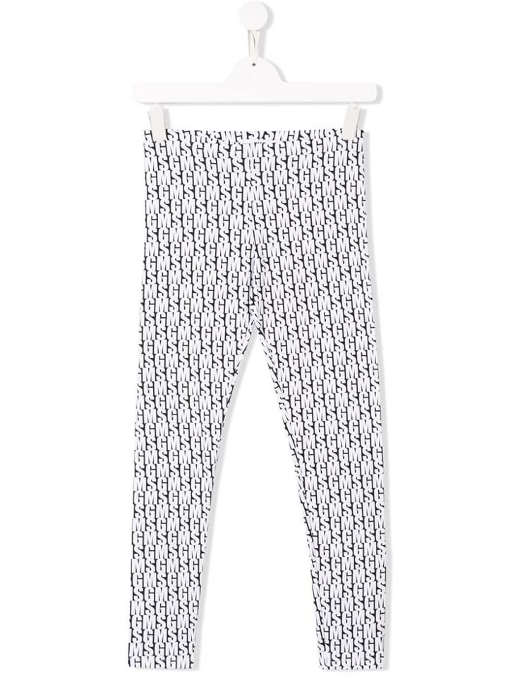 Msgm Kids Teen Logo Print Leggings - White