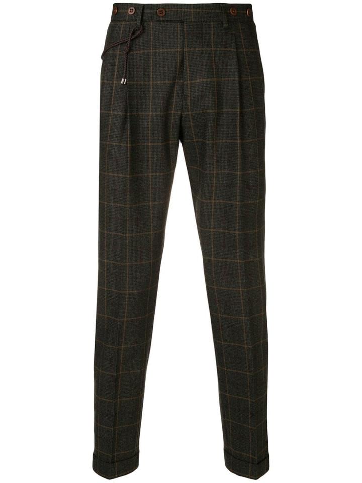 Berwich Tartan Pattern Tapered Trousers - Green