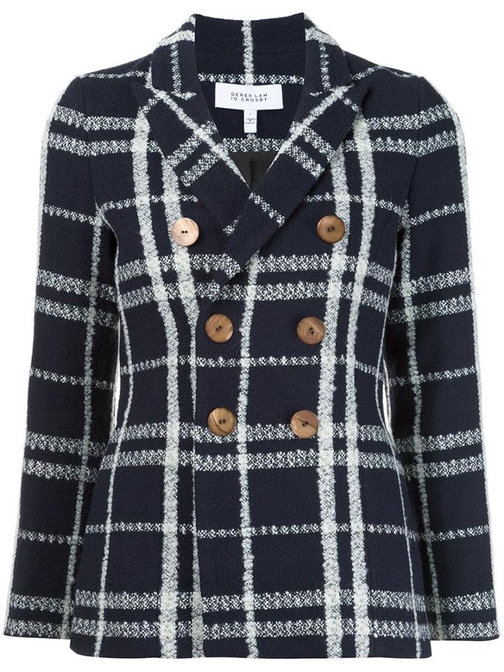 Derek Lam 10 Crosby Peaked Lapels Tweed Jacket, Women's, Blue, Cotton/acrylic/virgin Wool