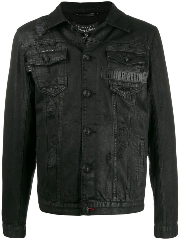Philipp Plein Beaded Skull Denim Jacket - Black