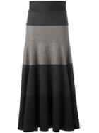 Blumarine Striped Panel Flared Skirt, Women's, Size: 46, Brown, Virgin Wool