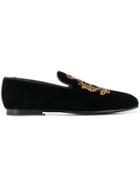 Dolce & Gabbana Velvet Logo Loafers - Black