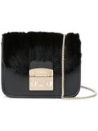 Furla Fur Detail Crossbody Bag, Women's, Black, Leather/rabbit Fur