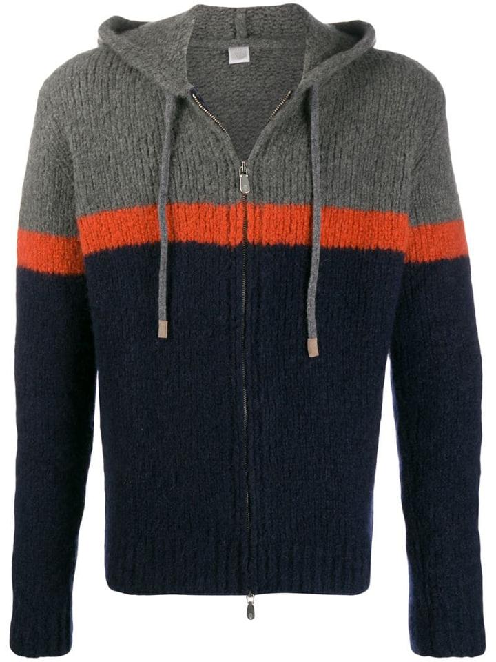 Eleventy Striped Knit Hoodie - Grey