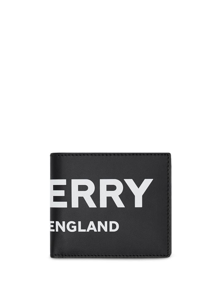 Burberry Logo Print Leather International Bifold Coin Wallet - Black