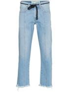 Off-white Diagonal Stripe Frayed Denim Jeans - Blue