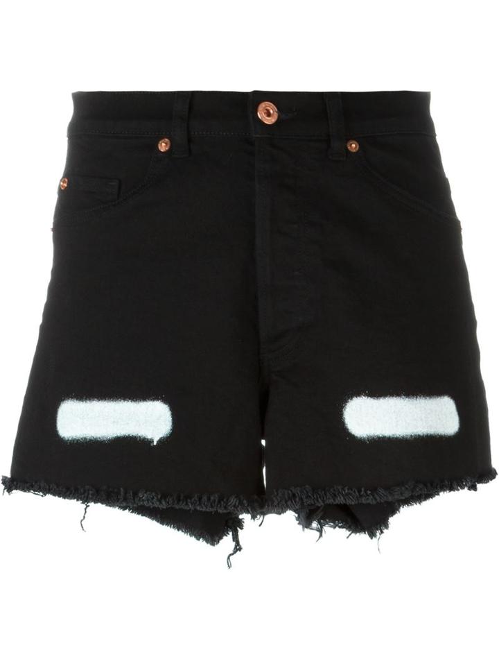 Off-white Graffiti Detail Denim Shorts, Women's, Size: 29, Black, Cotton/spandex/elastane