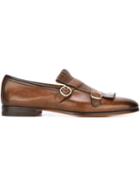 Santoni Fringed Monk Shoes, Men's, Size: 7.5, Brown, Leather