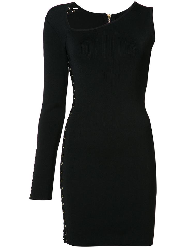 Balmain One-shoulder Lace-up Eyelet Dress, Women's, Size: 40, Black, Viscose/polyamide/spandex/elastane