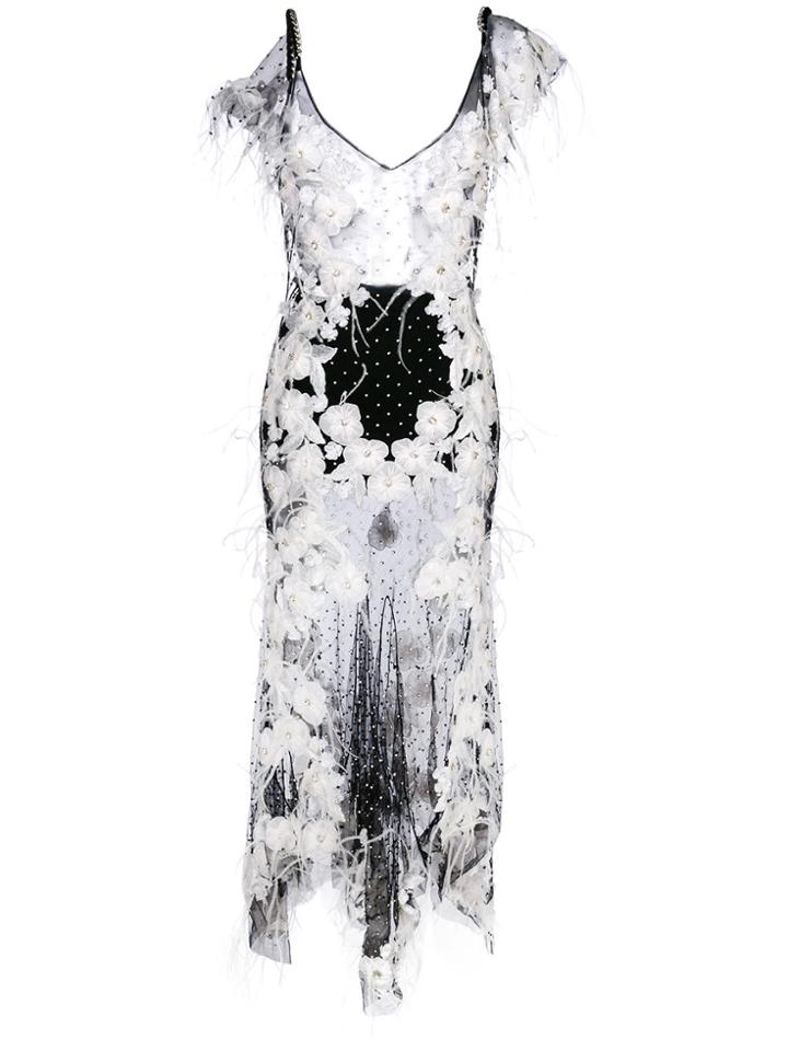 Amen Sheer Floral Embellished Dres - White