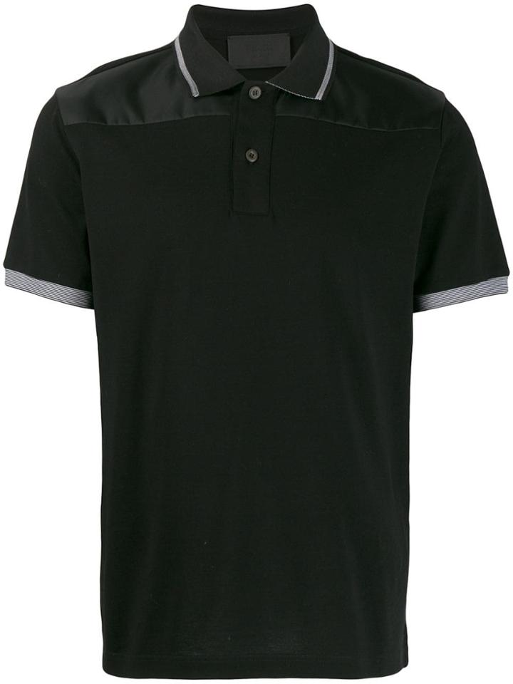 Prada Contrast Panelled Polo Shirt - Black