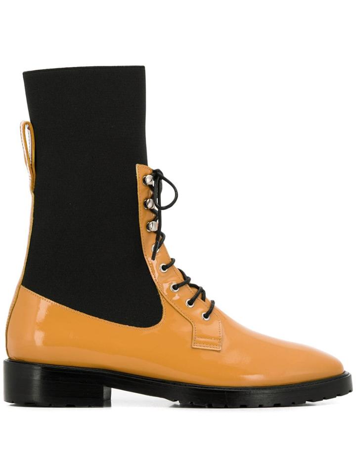 Leandra Medine Contrast Panels Boots - Black