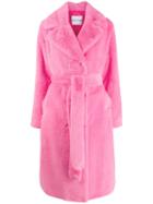 Stand Belted Double-breasted Coat - Pink