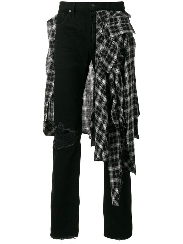 Unravel Project Trousers With Raw-edged Plaid Detail - Black