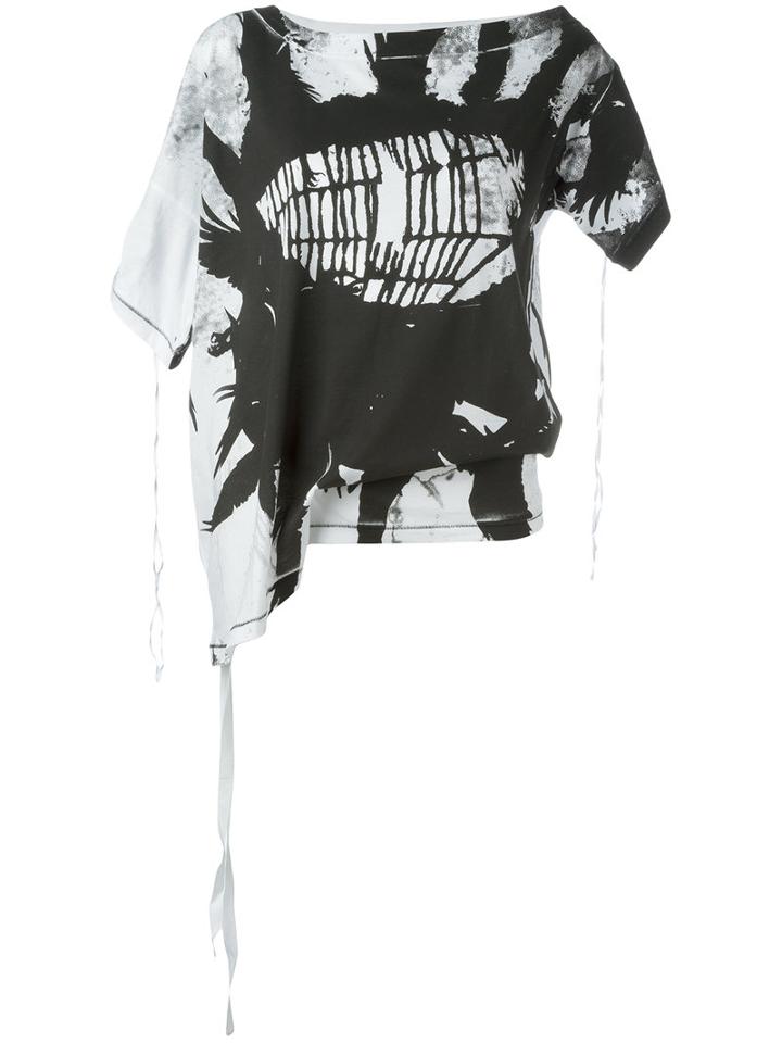 Ann Demeulemeester Printed Asymmetric T-shirt, Women's, Size: 38, White, Cotton