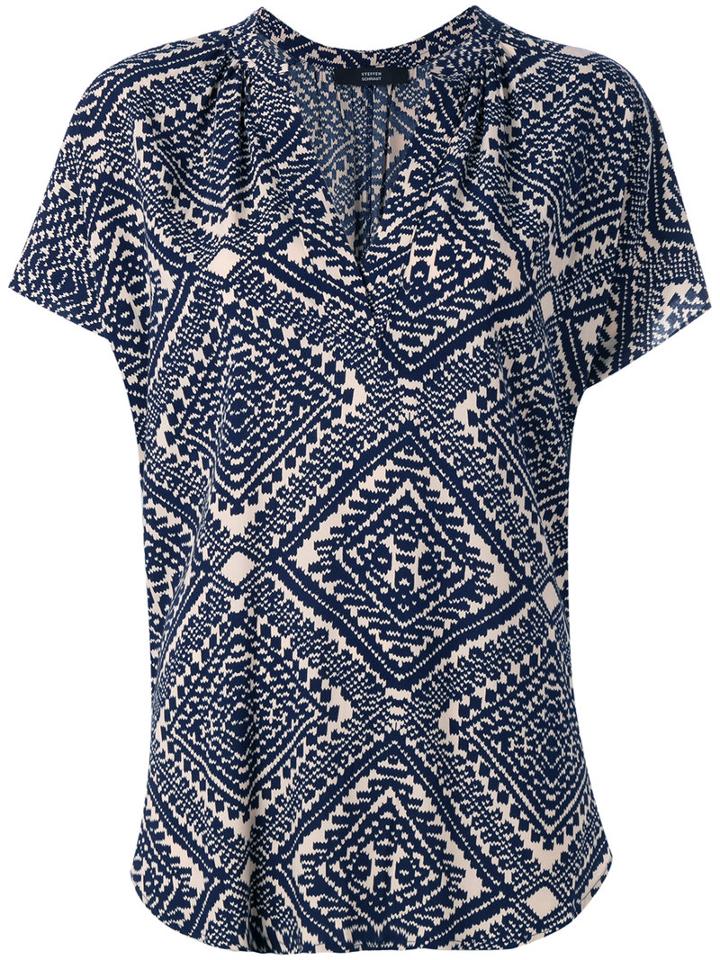 Steffen Schraut Printed V-neck Blouse, Women's, Size: 40, Blue, Viscose