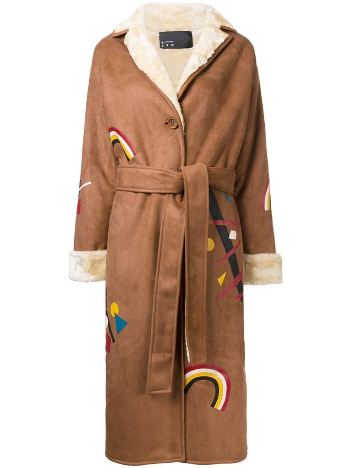 N Duo Rainbow Print Belted Coat - Brown