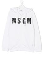 Msgm Kids Logo Print Zipped Hoodie - White