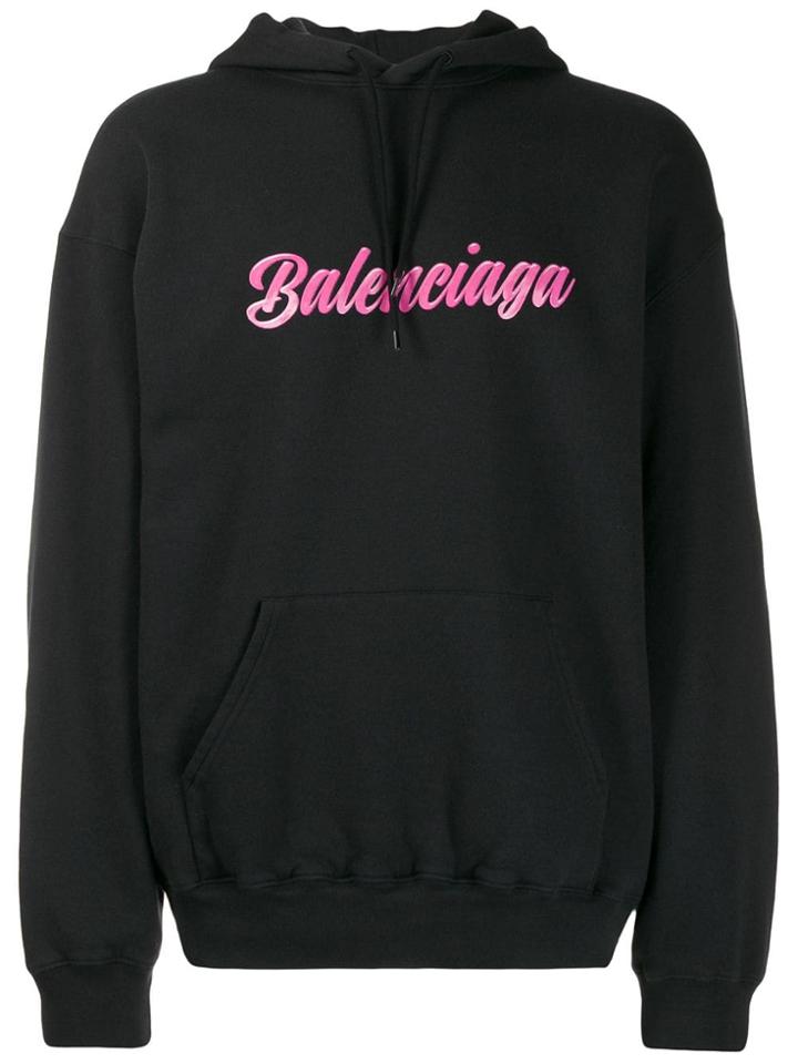 Balenciaga Glossy Logo Print Hoodie - Black