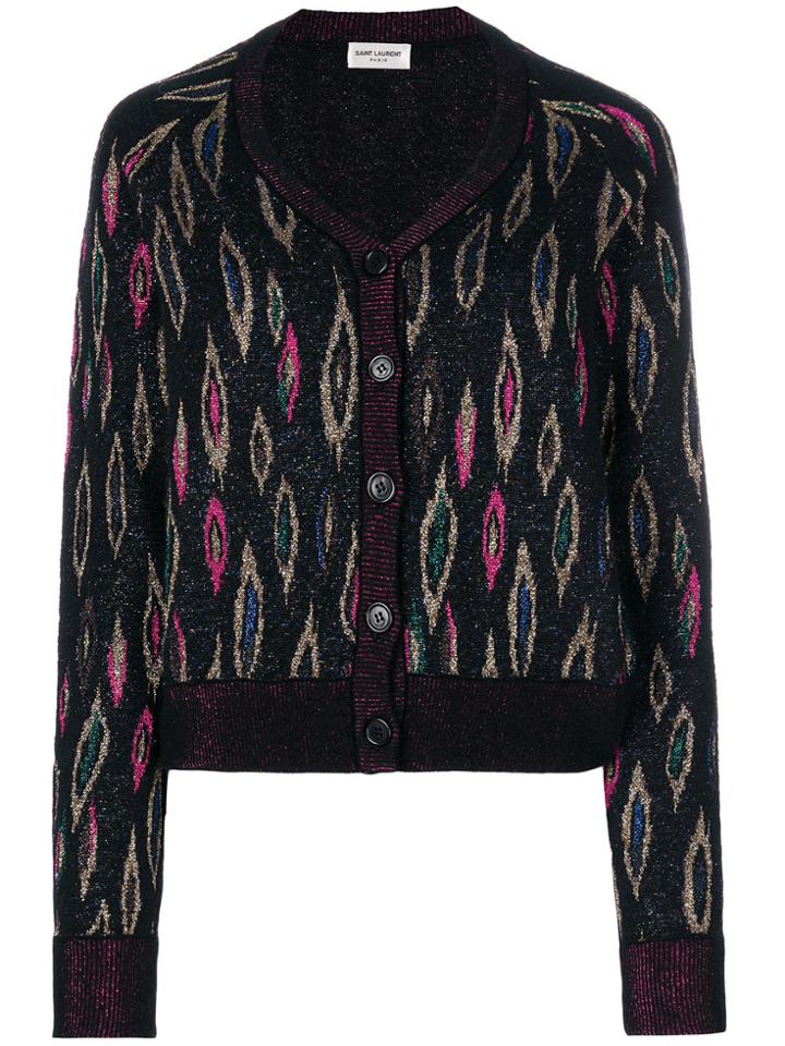 Saint Laurent Metallic Knitted Cardigan - Black
