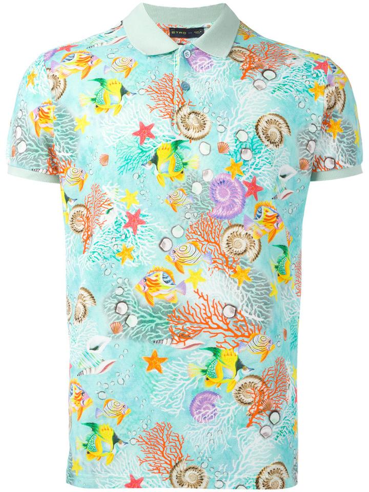 Etro Multi Printed Polo Shirt, Men's, Size: Xxl, Blue, Cotton