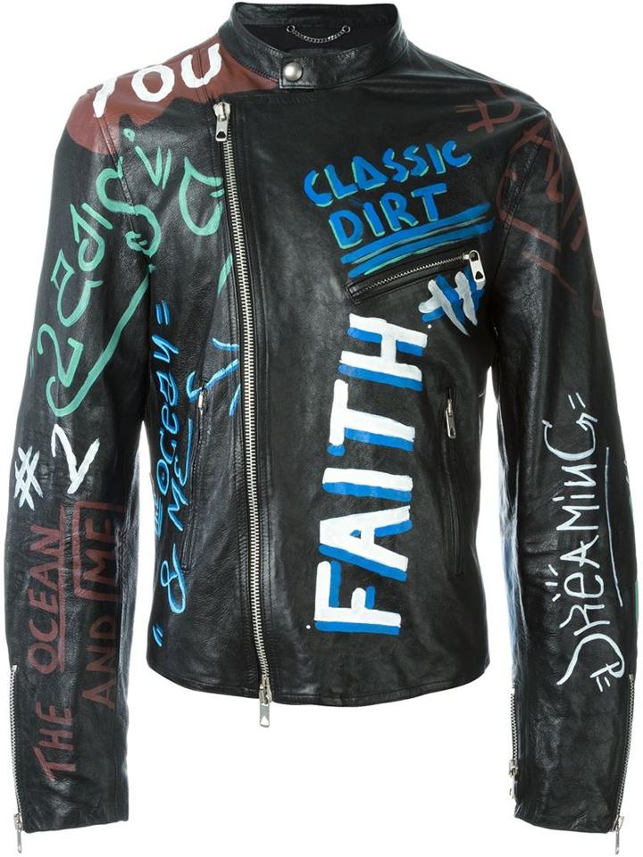 Diesel Black Gold Graffiti Leather Jacket
