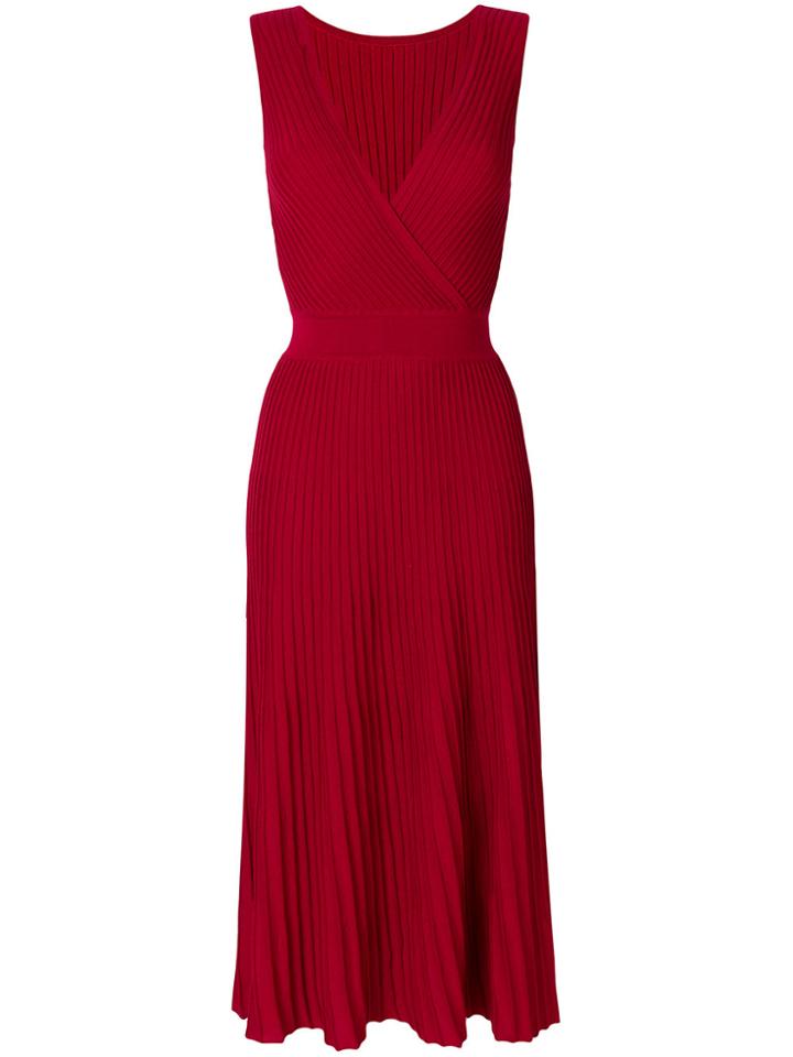 Loro Piana Pleated V-neck Dress - Red
