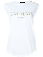Balmain Logo T-shirt, Women's, Size: 38, White, Cotton