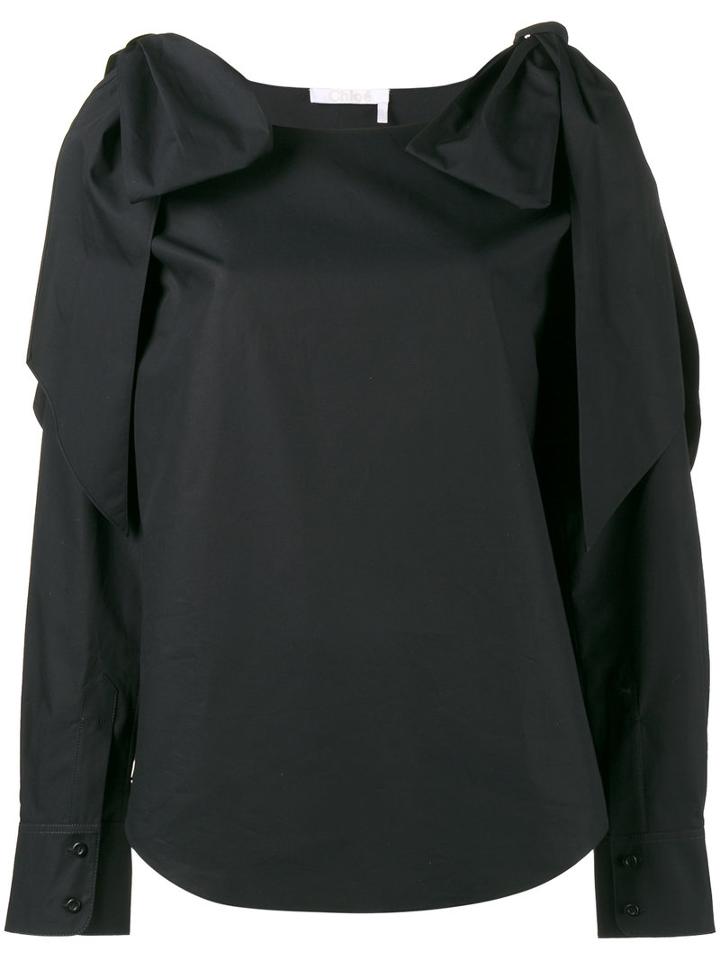 Chloé - Knot Sleeve Top - Women - Cotton - 38, Blue, Cotton
