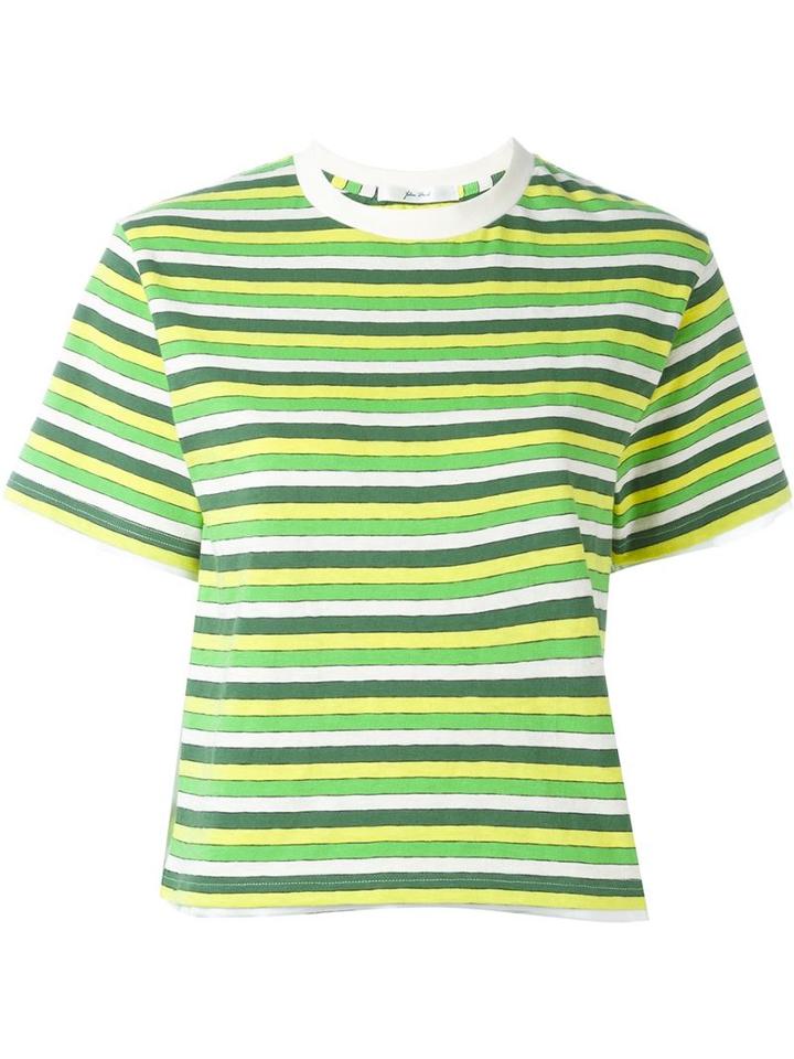 Julien David Striped Cropped T-shirt, Women's, Size: Large, Green, Cotton