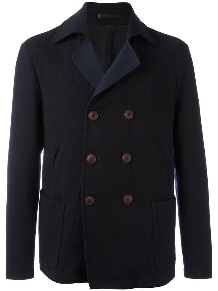 Giorgio Armani Cropped Double Breasted Coat, Men's, Size: 50, Blue, Virgin Wool/polyamide/viscose/cupro