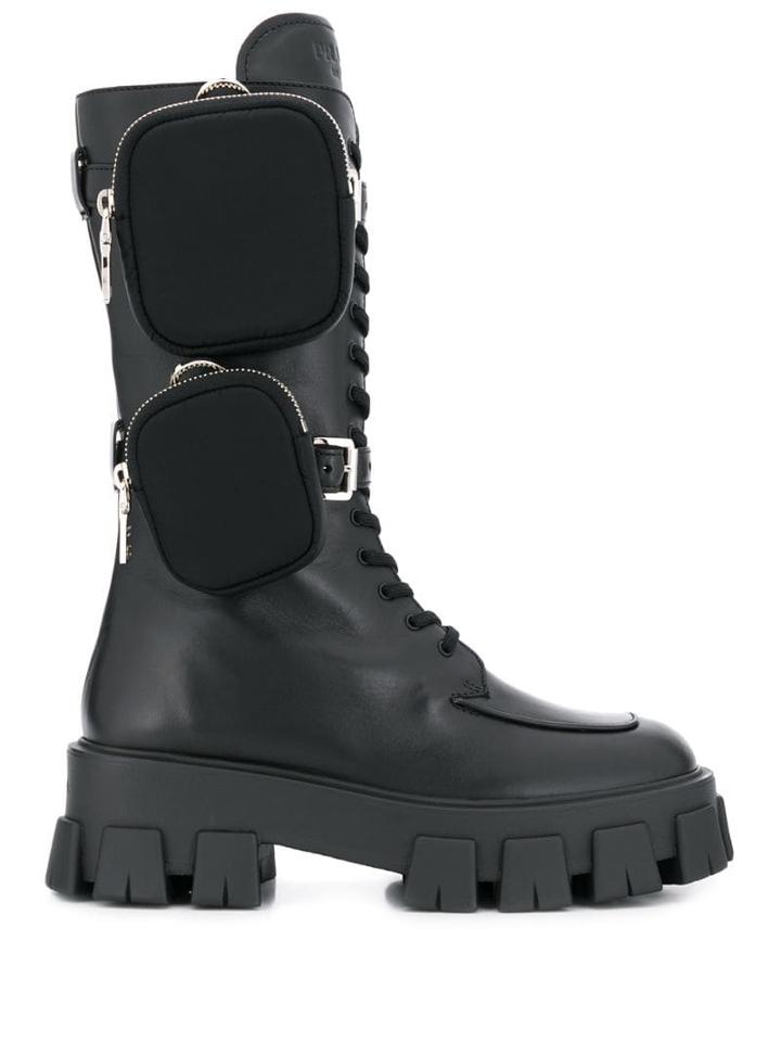 Prada Pouch Detail Mid-calf Boots - Black