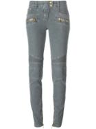 Balmain Skinny Biker Jeans, Women's, Size: 36, Grey, Cotton/spandex/elastane
