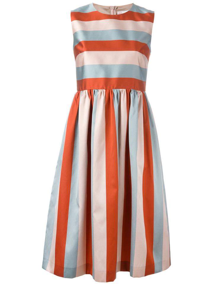 Red Valentino Striped Flared Dress, Women's, Size: 40, Silk/polyester/acetate