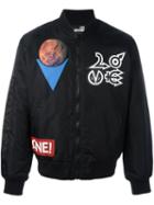 Love Moschino Planet Patch Bomber Jacket, Men's, Size: 46, Black, Cotton/polyamide/polyester/spandex/elastane