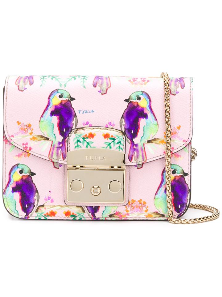 Furla Watercoloour Bird Min Metropolis Bag - Pink & Purple