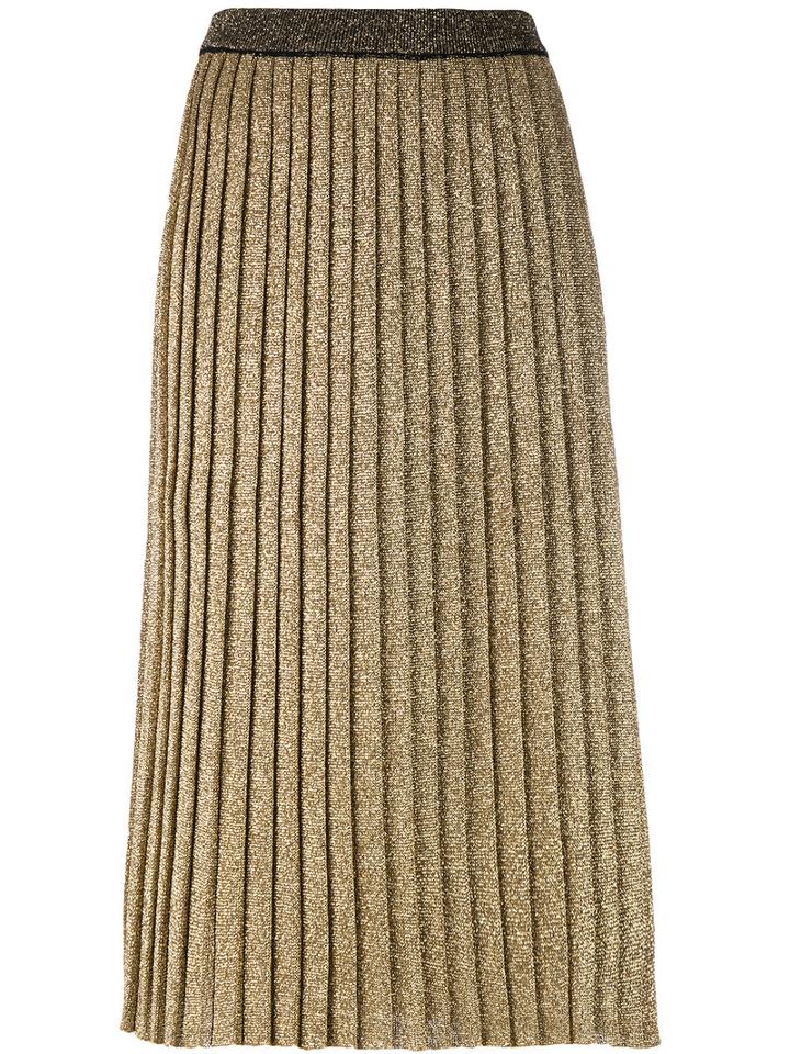 Tory Burch Metallic-knit Pleated Skirt, Women's, Size: Small, Grey, Wool/metallic Fibre/polyester