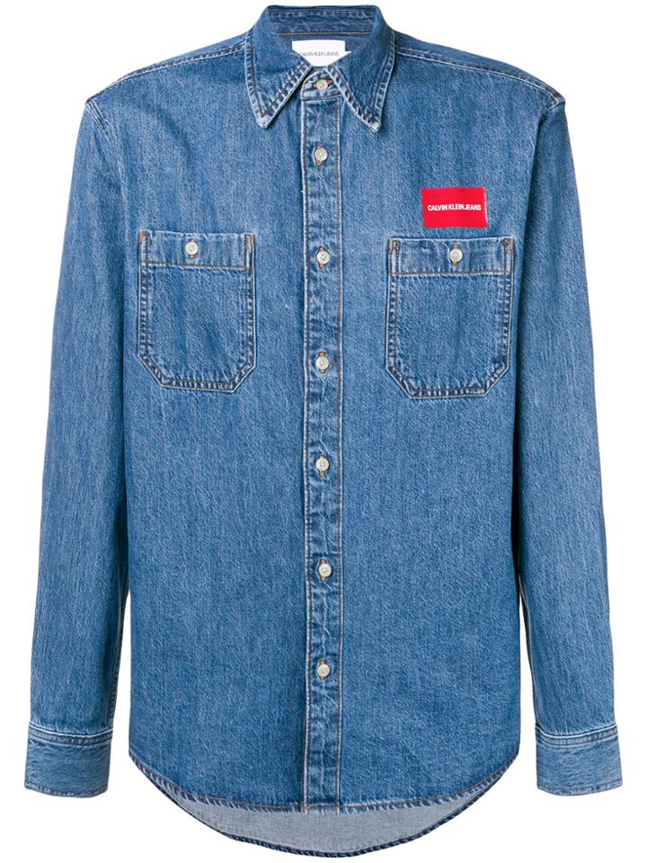 Ck Jeans Logo Print Denim Shirt - Blue
