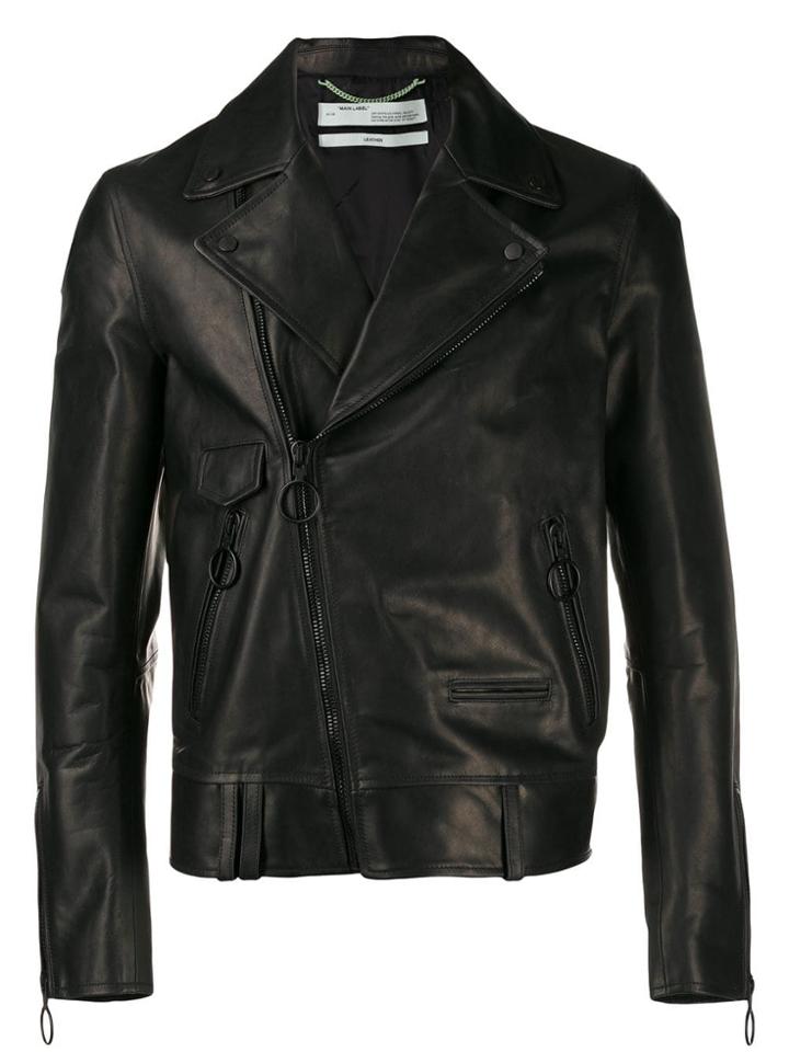 Off-white Logo Print Leather Jacket - Black