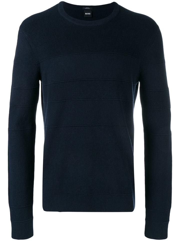 Boss Hugo Boss Ribbed Round Neck Jumper - Blue