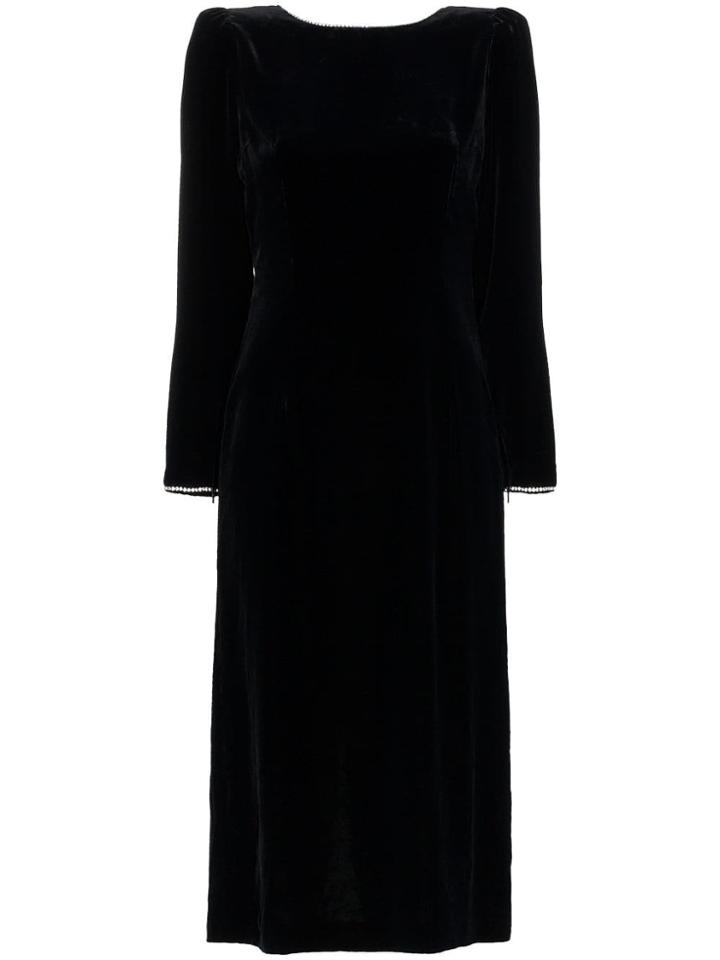 Gucci Crystal Embellished Open Back Silk Blend Velvet Dress - Black