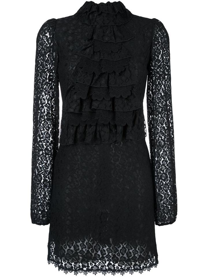 Giamba Lace Sheer Ruffled Dress