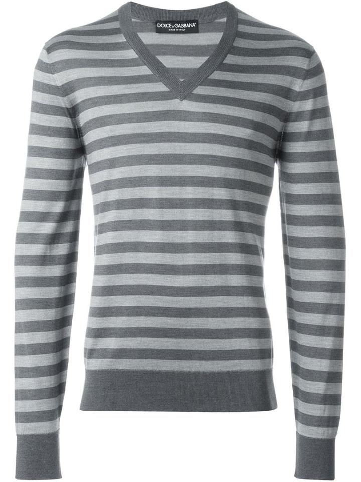 Dolce & Gabbana Striped Jumper, Men's, Size: 46, Grey, Silk