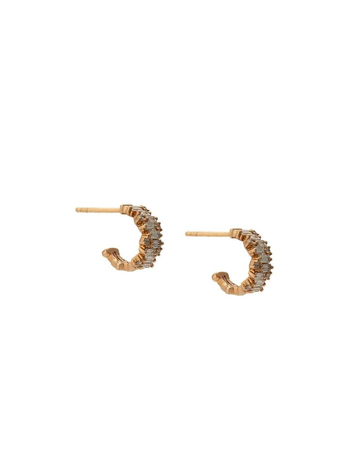 Suzanne Kalan 14kt Rose Gold Fireworks Diamond Baguette Hoops